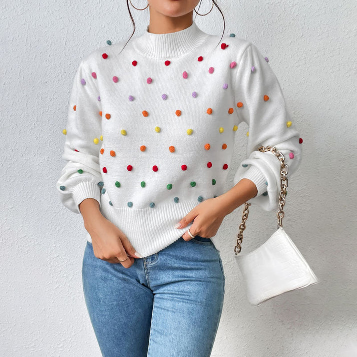 Heidi-Mode | Lässiger Strick-Pompons-Pullover