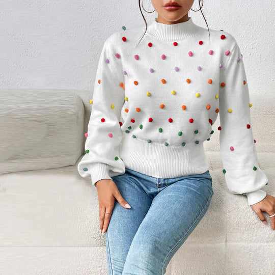 Heidi-Mode | Lässiger Strick-Pompons-Pullover