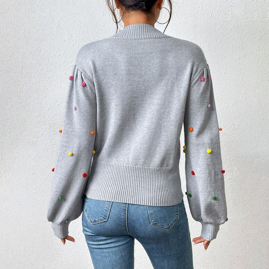 Heidi-Mode | Lässiger Strick-Pompons-Pullover