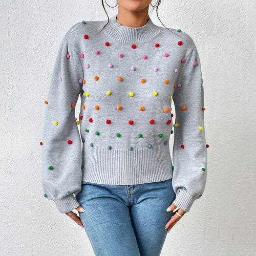 Heidi-Mode | Lässiger Strick-Pompons-Pullover