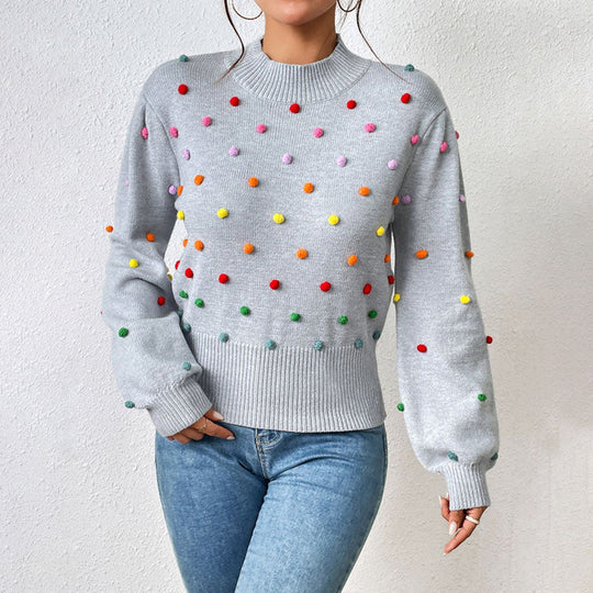 Heidi-Mode | Lässiger Strick-Pompons-Pullover