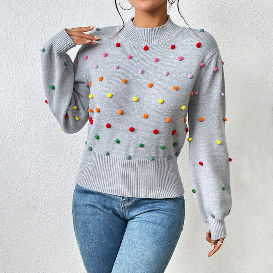 Heidi-Mode | Lässiger Strick-Pompons-Pullover