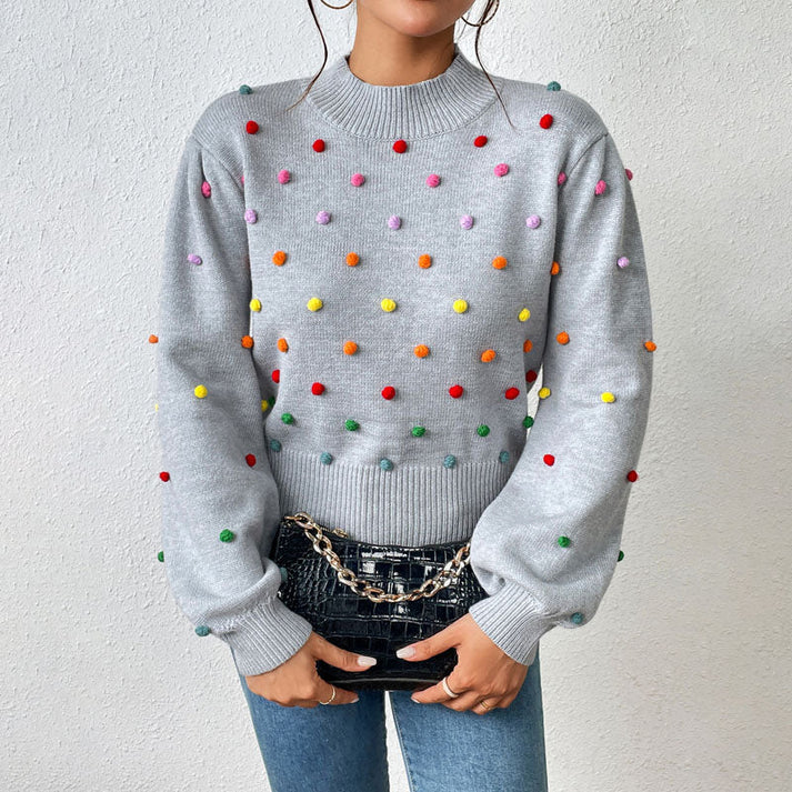 Heidi-Mode | Lässiger Strick-Pompons-Pullover