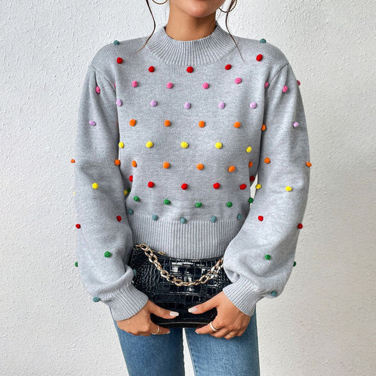 Heidi-Mode | Lässiger Strick-Pompons-Pullover