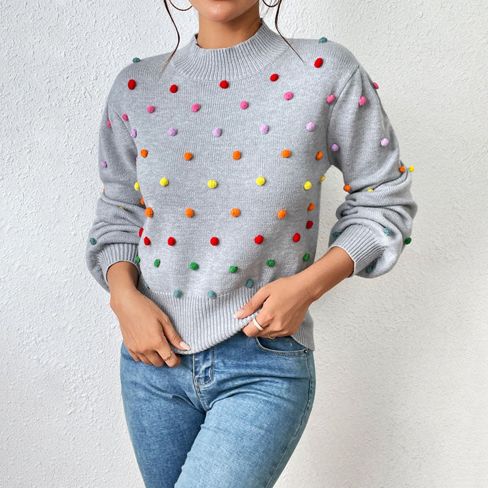 Heidi-Mode | Lässiger Strick-Pompons-Pullover
