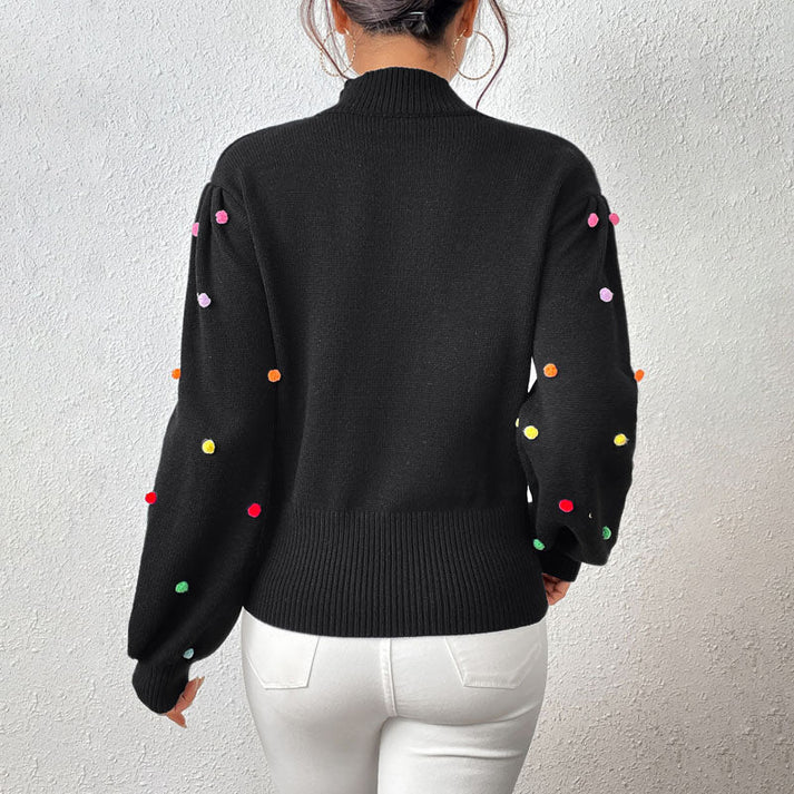 Heidi-Mode | Lässiger Strick-Pompons-Pullover