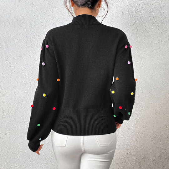 Heidi-Mode | Lässiger Strick-Pompons-Pullover