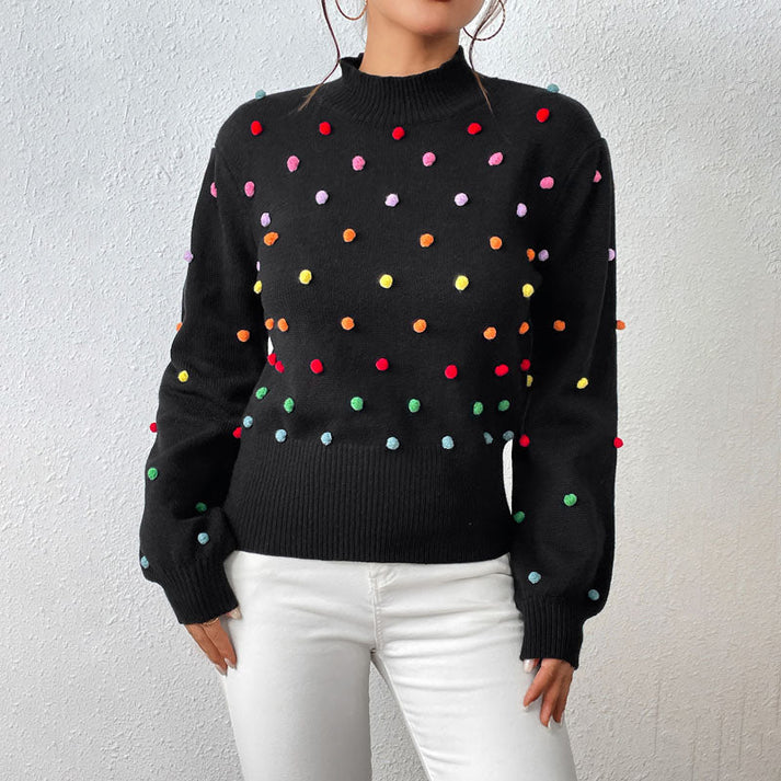 Heidi-Mode | Lässiger Strick-Pompons-Pullover