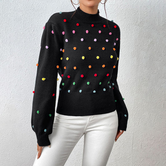 Heidi-Mode | Lässiger Strick-Pompons-Pullover