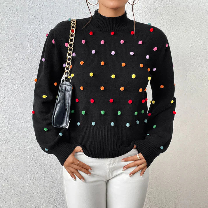 Heidi-Mode | Lässiger Strick-Pompons-Pullover