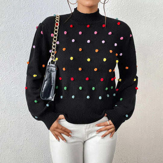 Heidi-Mode | Lässiger Strick-Pompons-Pullover