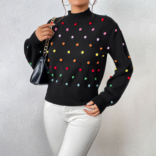 Heidi-Mode | Lässiger Strick-Pompons-Pullover