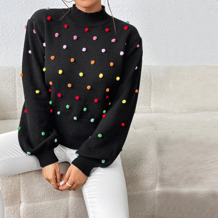Heidi-Mode | Lässiger Strick-Pompons-Pullover