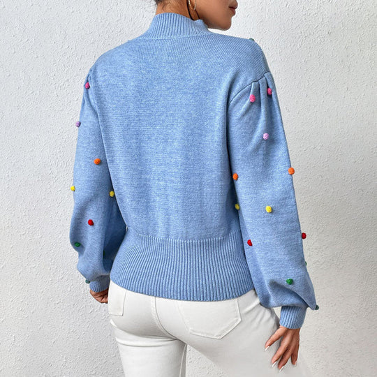 Heidi-Mode | Lässiger Strick-Pompons-Pullover