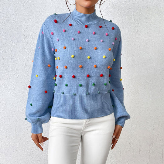Heidi-Mode | Lässiger Strick-Pompons-Pullover