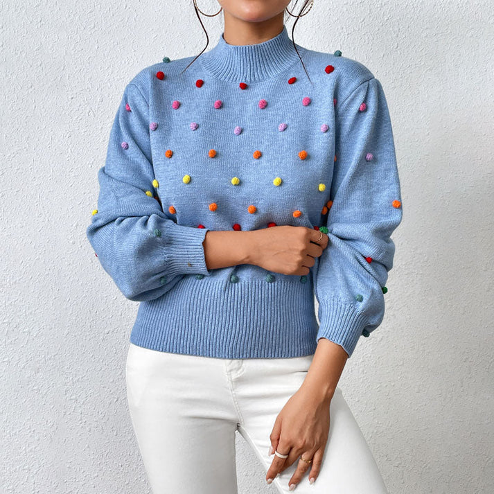 Heidi-Mode | Lässiger Strick-Pompons-Pullover