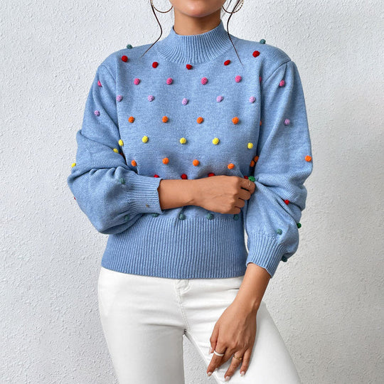 Heidi-Mode | Lässiger Strick-Pompons-Pullover
