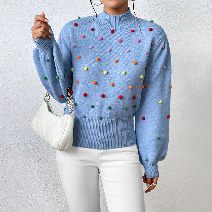 Heidi-Mode | Lässiger Strick-Pompons-Pullover