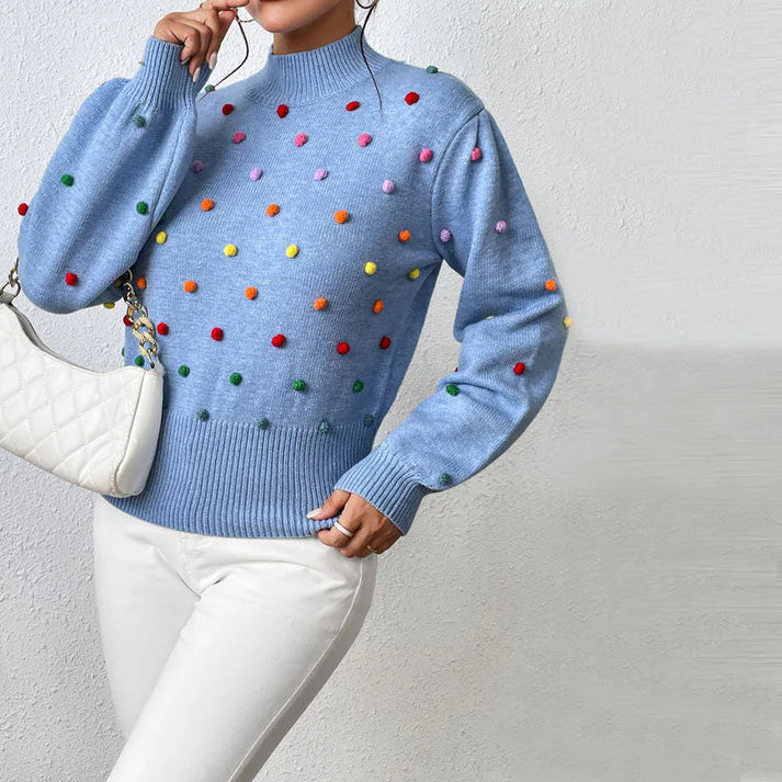Heidi-Mode | Lässiger Strick-Pompons-Pullover