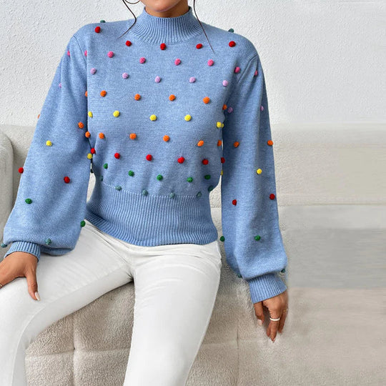 Heidi-Mode | Lässiger Strick-Pompons-Pullover