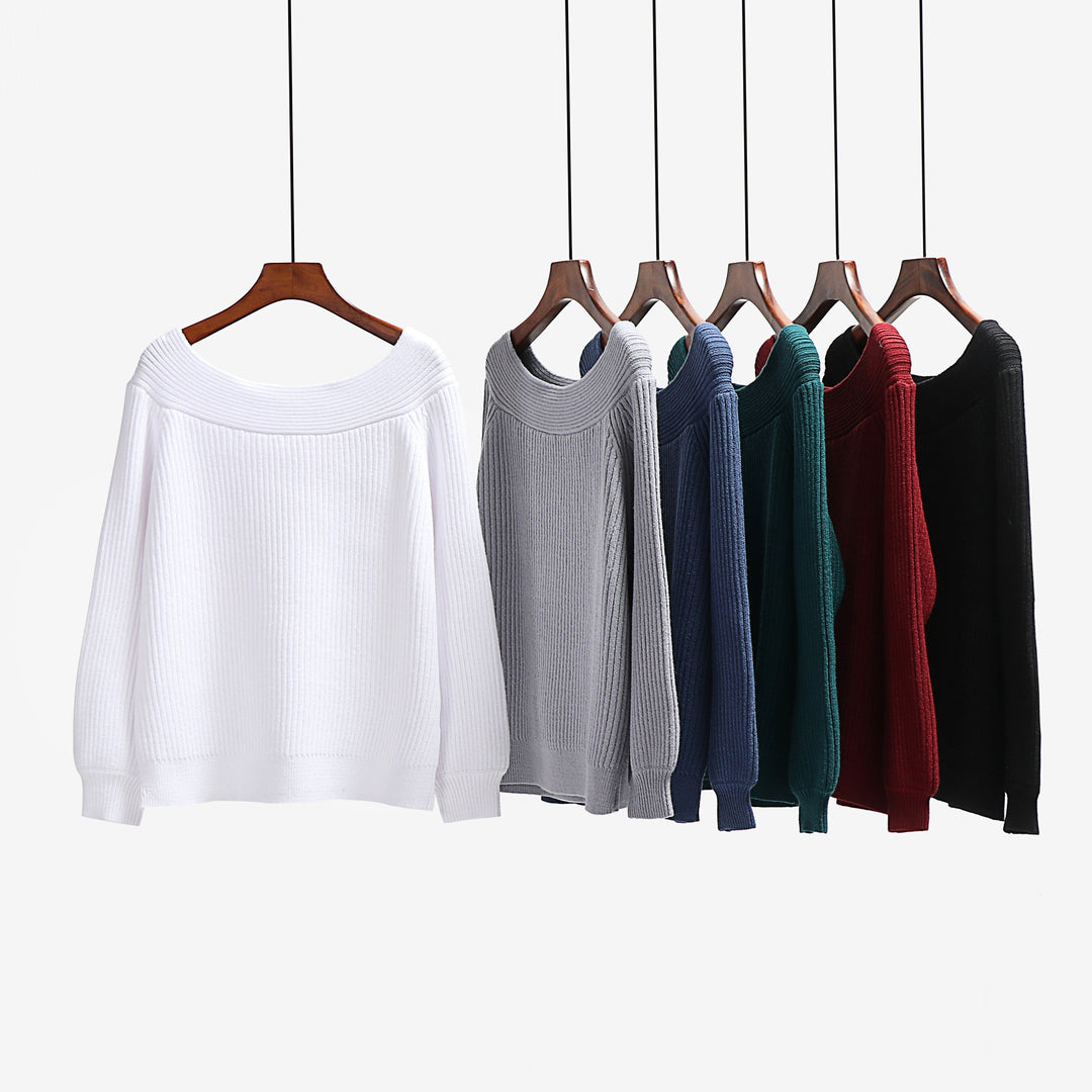 Heidi-Mode | Off Shoulder Langarm Oversize Kni Pullover