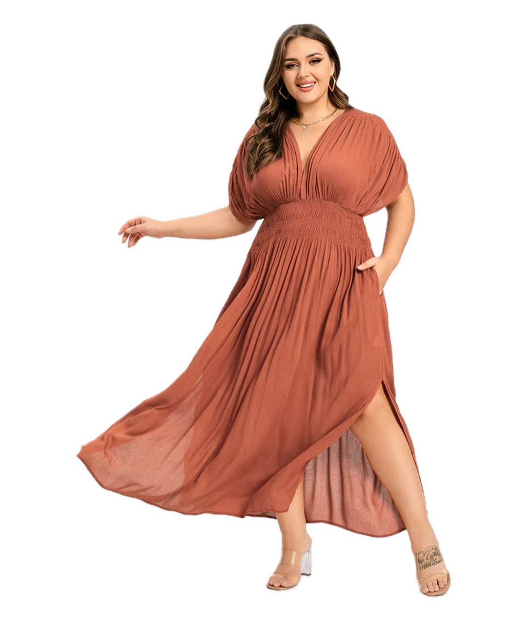 Heidi-Mode | Damen Chiffon Lang Kleid mit seitlichem Schlitz