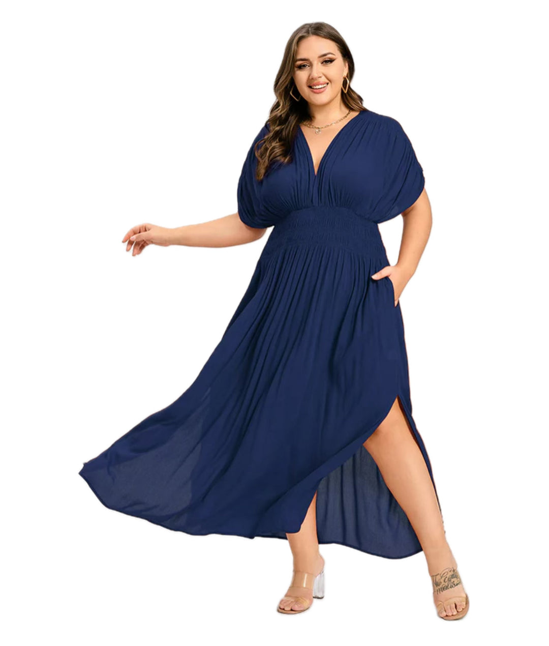 Heidi-Mode | Damen Chiffon Lang Kleid mit seitlichem Schlitz
