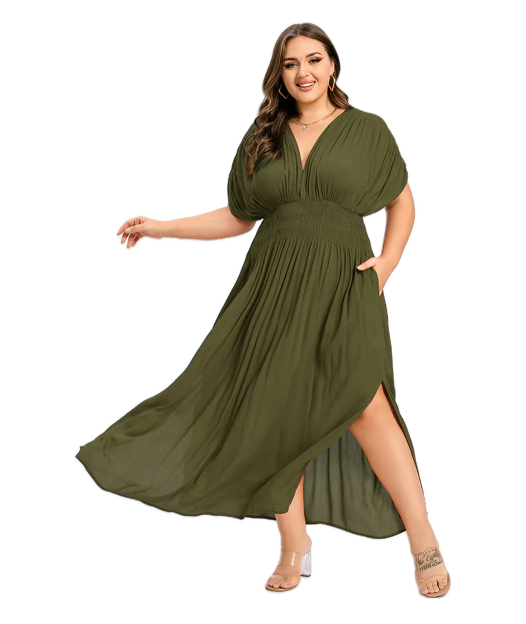 Heidi-Mode | Damen Chiffon Lang Kleid mit seitlichem Schlitz
