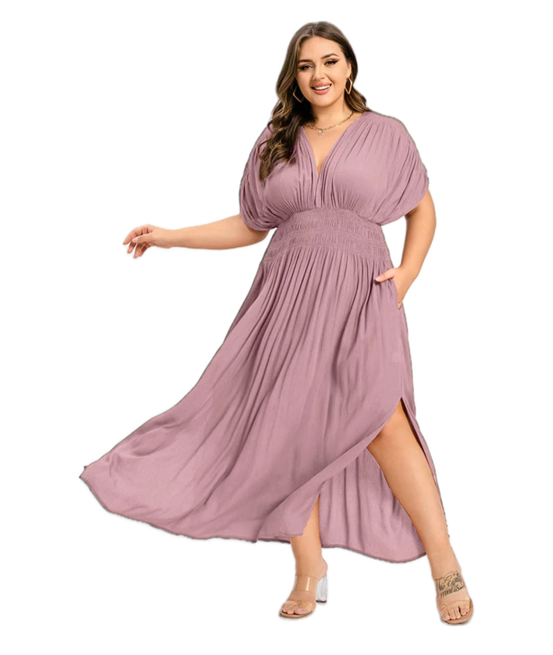 Heidi-Mode | Damen Chiffon Lang Kleid mit seitlichem Schlitz