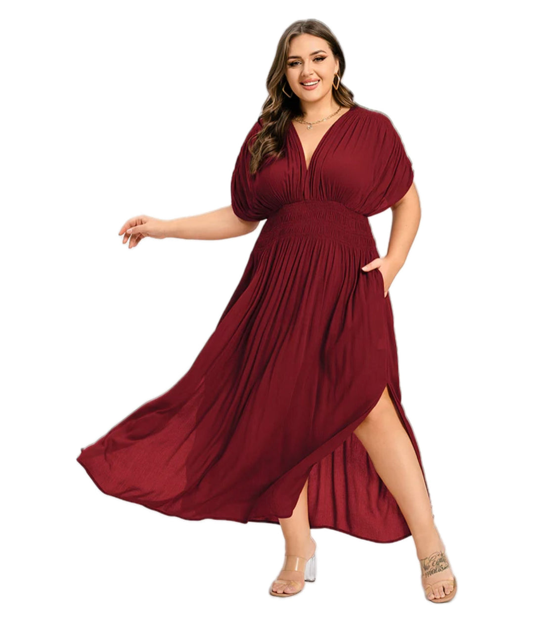Heidi-Mode | Damen Chiffon Lang Kleid mit seitlichem Schlitz