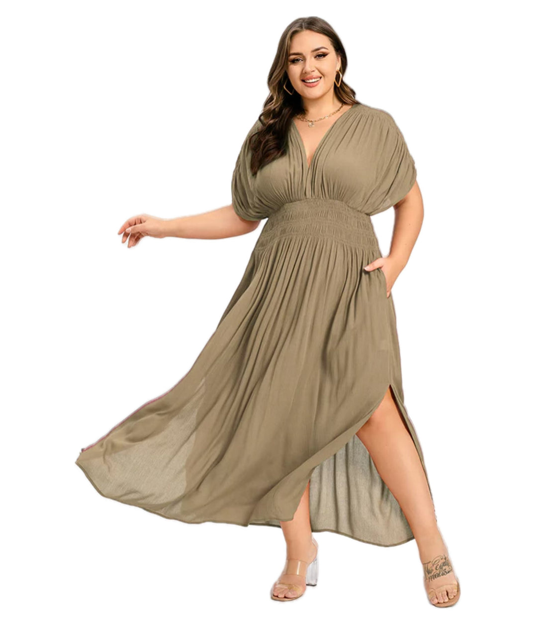 Heidi-Mode | Damen Chiffon Lang Kleid mit seitlichem Schlitz