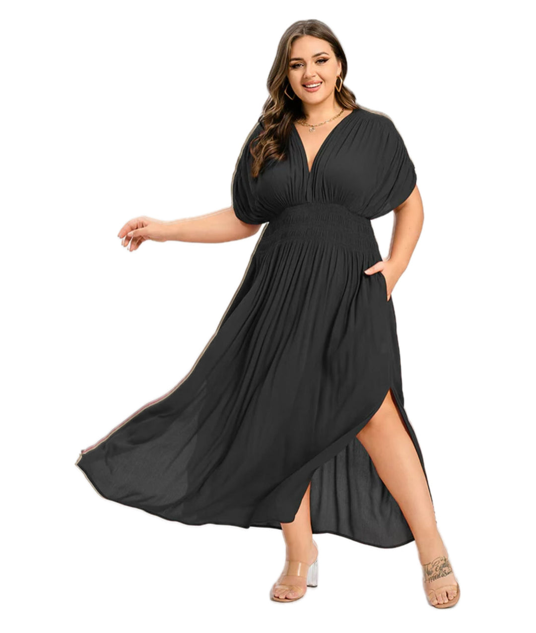 Heidi-Mode | Damen Chiffon Lang Kleid mit seitlichem Schlitz