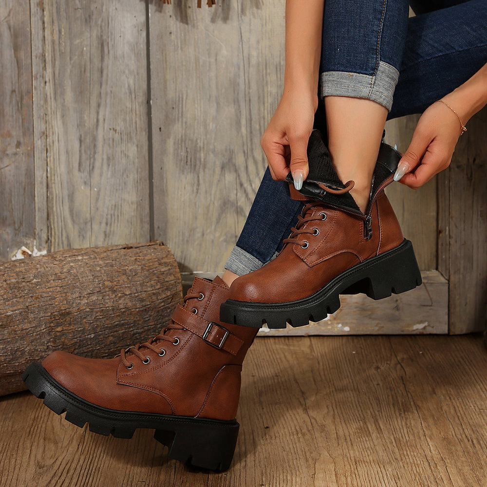 Heidi-Mode | Damen Militärstiefel mit dickem Absatz