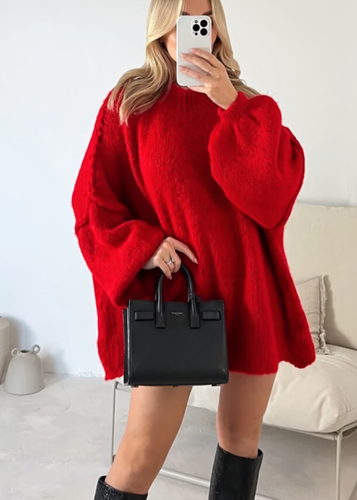 Heidi-Mode | Oversized Gestrickter O-Hals Pullover