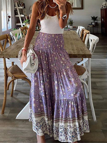 langer, plissierter Blumenrock mit hoher Taille im Vintage-Stil für Damen
