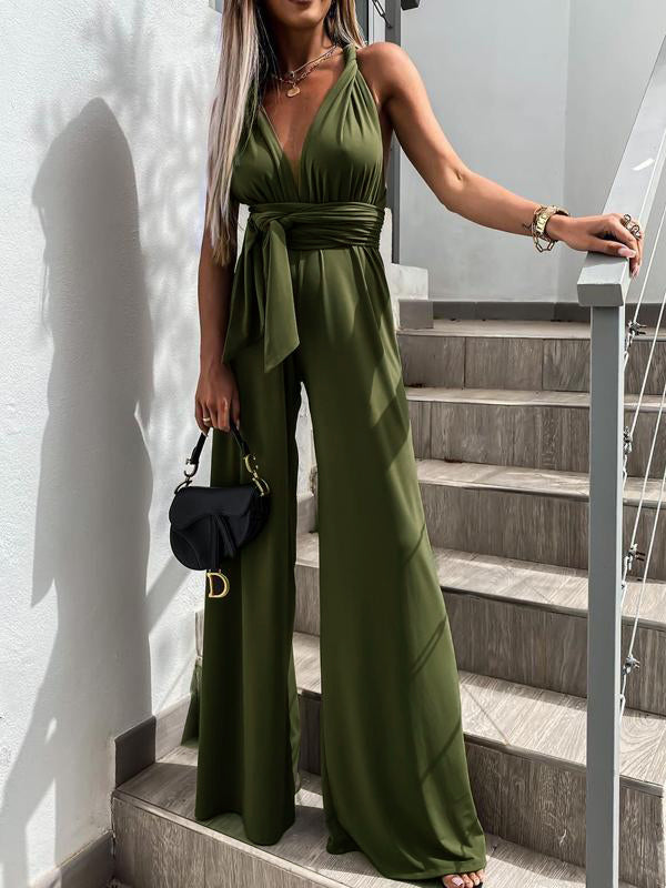 Overall mit weitem Bein, gekreuzte Bandage, rückenfrei, elegante Frau, Hochzeit