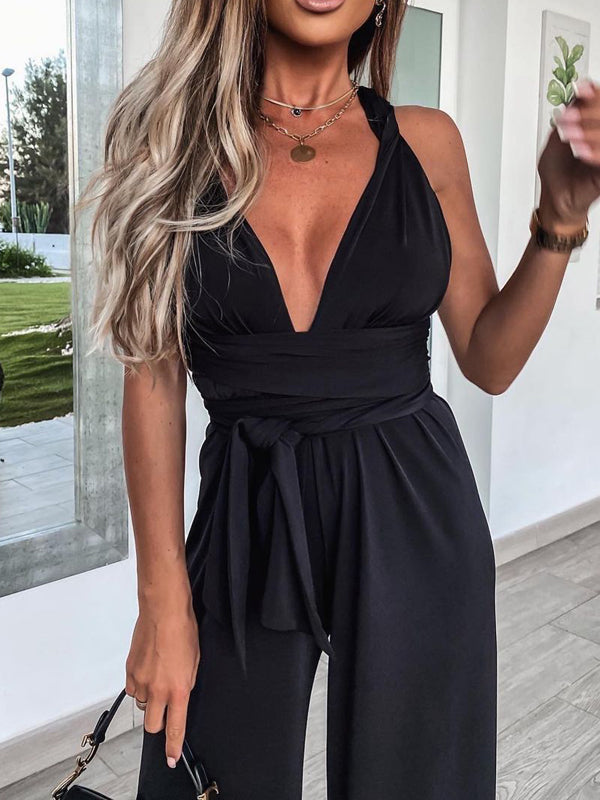 Overall mit weitem Bein, gekreuzte Bandage, rückenfrei, elegante Frau, Hochzeit