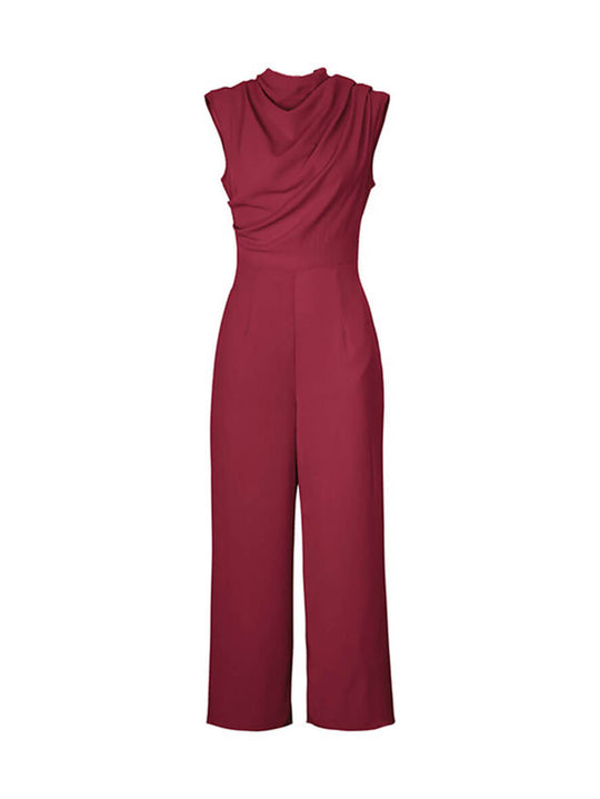 Jumpsuits, gerade, weites Bein, ausgestellt, einfarbig, Rollkragen, ärmellos, für Damen, elegant, lässig, lässig