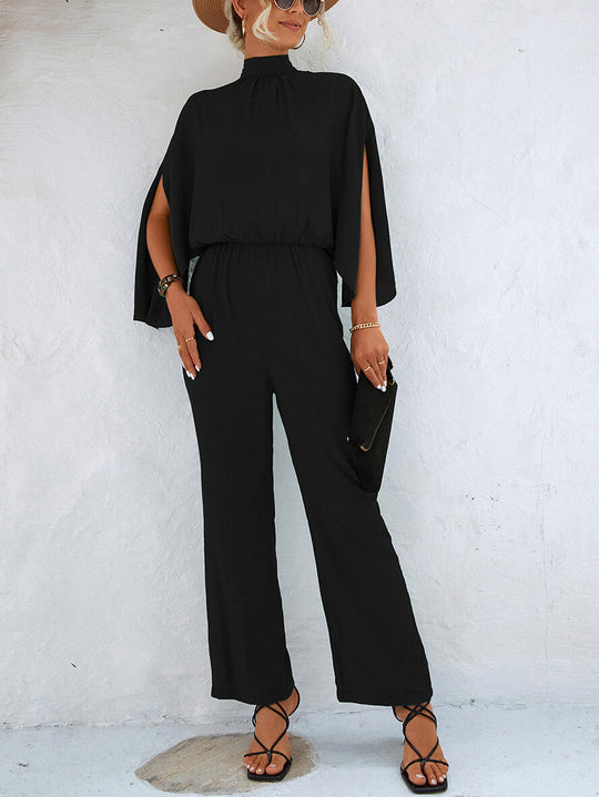 Jumpsuits mit weitem Bein und ausgestelltem Bein, Stehkragen, Fliege, rückenfrei, Raglanärmel, für Damen, elegant, lässig, locker