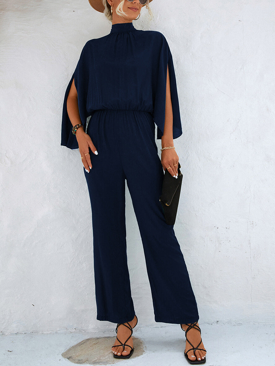 Jumpsuits mit weitem Bein und ausgestelltem Bein, Stehkragen, Fliege, rückenfrei, Raglanärmel, für Damen, elegant, lässig, locker