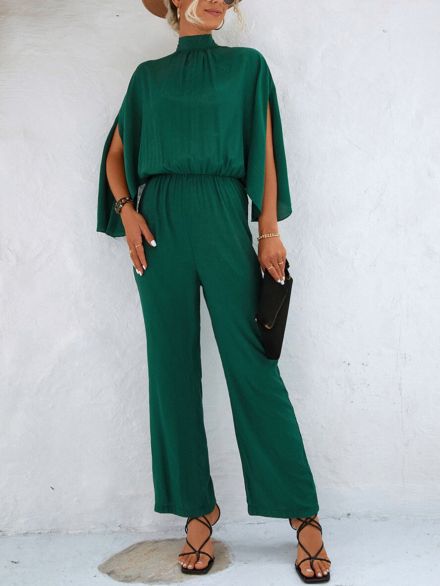 Jumpsuits mit weitem Bein und ausgestelltem Bein, Stehkragen, Fliege, rückenfrei, Raglanärmel, für Damen, elegant, lässig, locker