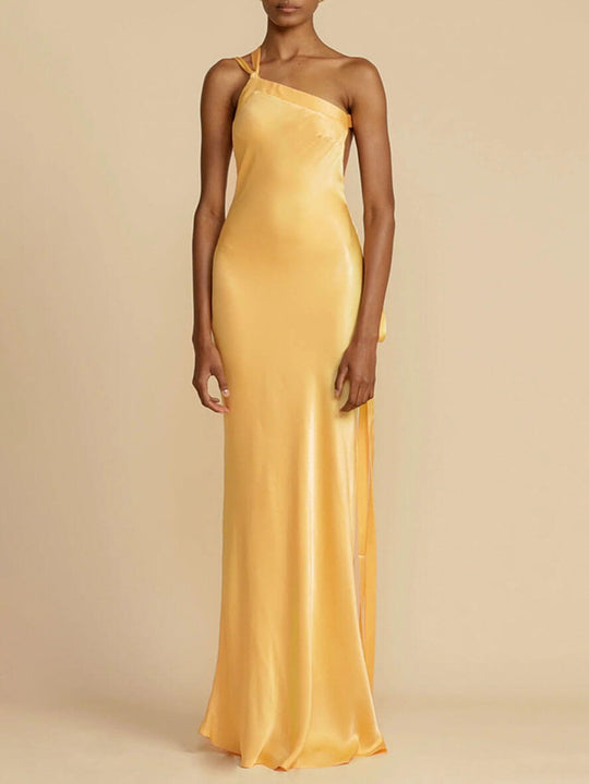 Langes Satinkleid, schulterfrei, figurbetont, Gürtel, rückenfrei, ärmellos, für Damen, elegant, lässig, für Abend, Party, Hochzeit, Gast