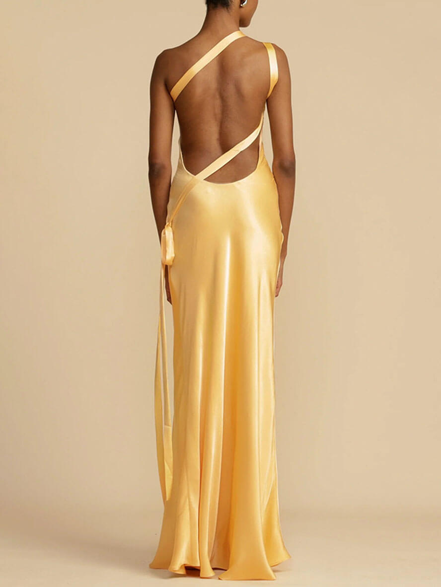 Langes Satinkleid, schulterfrei, figurbetont, Gürtel, rückenfrei, ärmellos, für Damen, elegant, lässig, für Abend, Party, Hochzeit, Gast