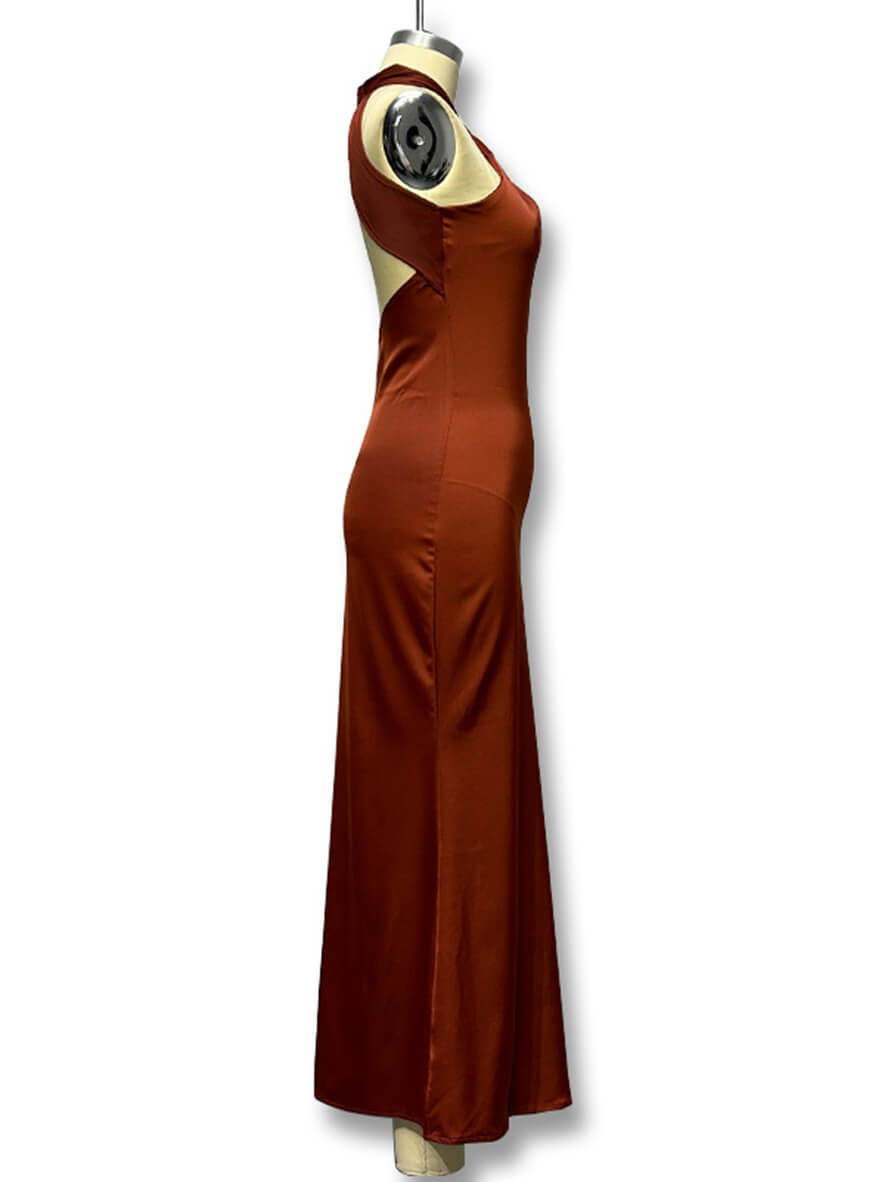 Satin, figurbetont, Kreuz, Neckholder, Ausschnitt, Meerjungfrau, rückenfrei, ärmellos, für Damen, Abend, Abschlussball, langes Kleid