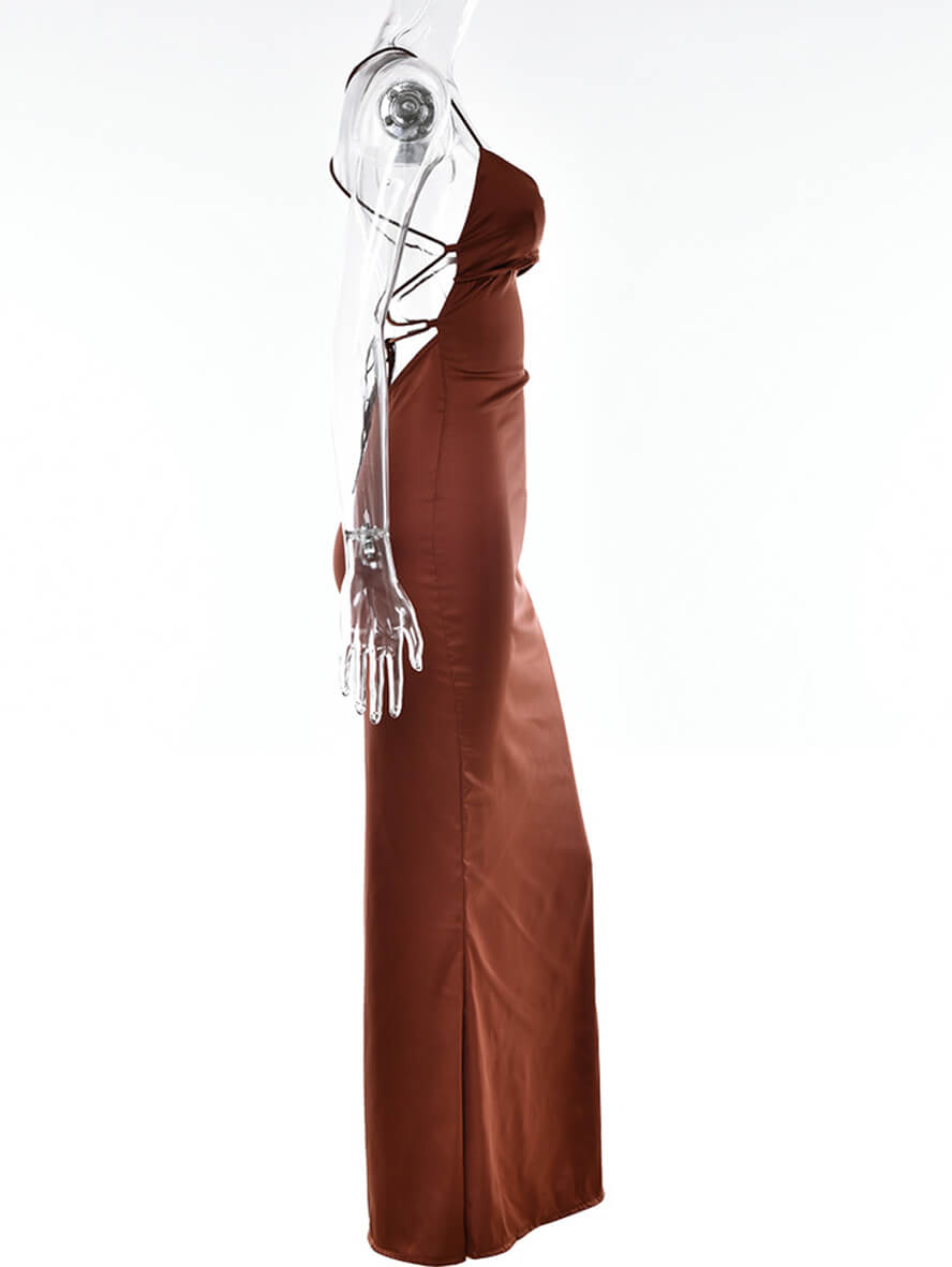 Satin-Meerjungfrau-figurbetontes langes Kleid mit V-Ausschnitt, rückenfrei, Spaghettiträger, ärmellos, für Damen, elegant, modisch, für Abschlussball, Party