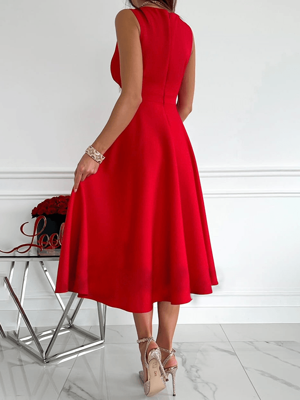 Midi-Kleid in A-Linie, Reißverschluss, Riemen, V-Ausschnitt, ärmellos, elegant, für Damen, Cocktailparty