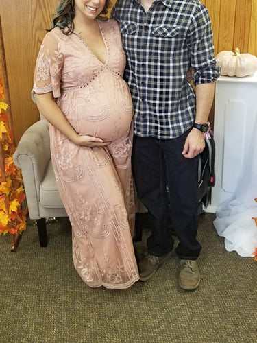 Umstandskleid, Spitze, V-Ausschnitt, kurze Ärmel, für Damen, elegant, Bohemian-Stil, für Fotoshootings