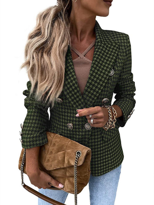 Zweireihiger Blazer mit Hahnentrittmuster, Reverskragen, lange Ärmel, Damen, lässige Mode, Freizeitjacke