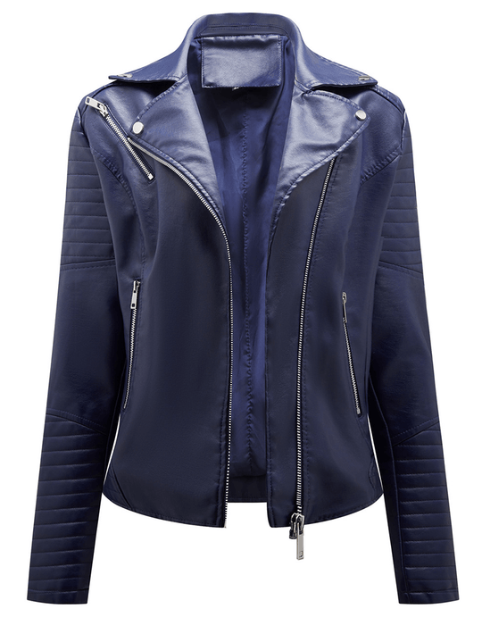 kurze Damen Bikerjacke Kunstleder Langarm Reißverschluss Damen Casual Fashion Perfecto