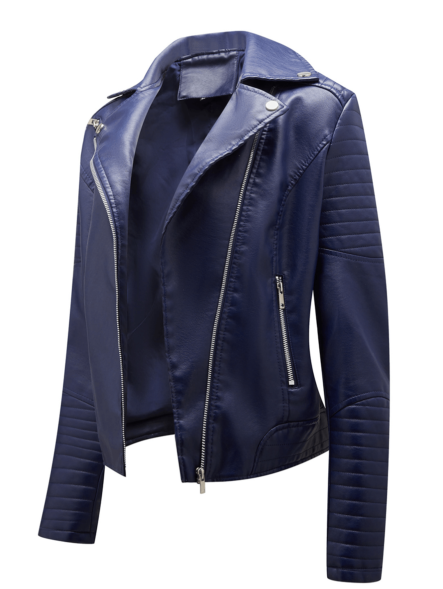 kurze Damen Bikerjacke Kunstleder Langarm Reißverschluss Damen Casual Fashion Perfecto